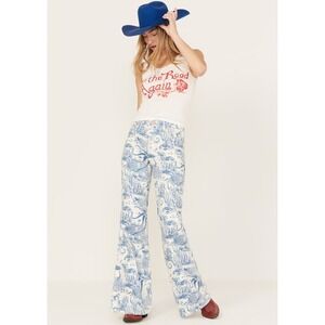 Wrangler Wanderer Nautical Cowgirl Flare Jeans Women 35 (measures 42) white blue